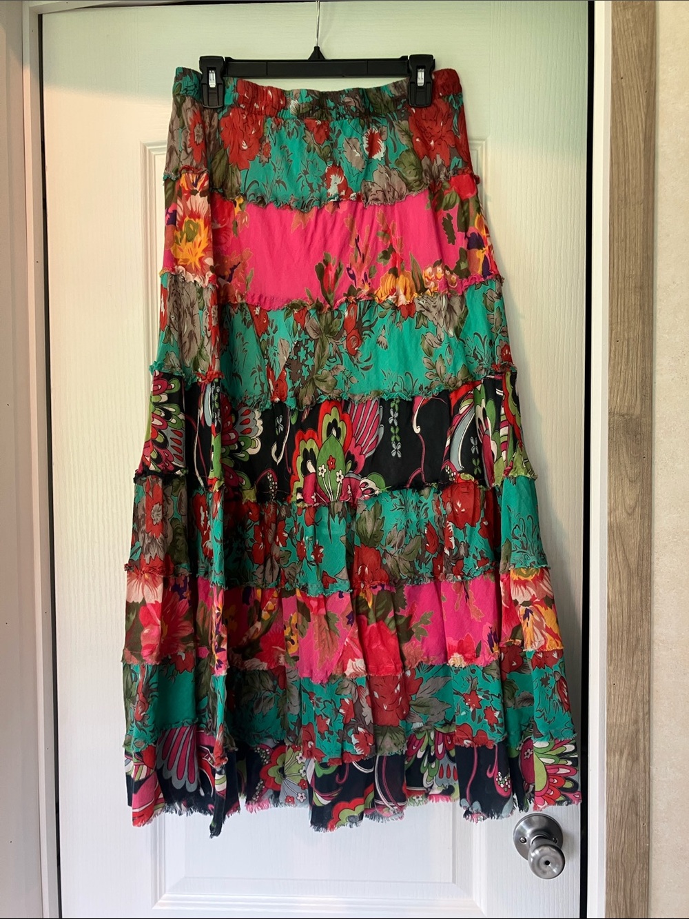 Allison Brittney Floral Tiered Maxi Skirt - Teal & Hot Pink